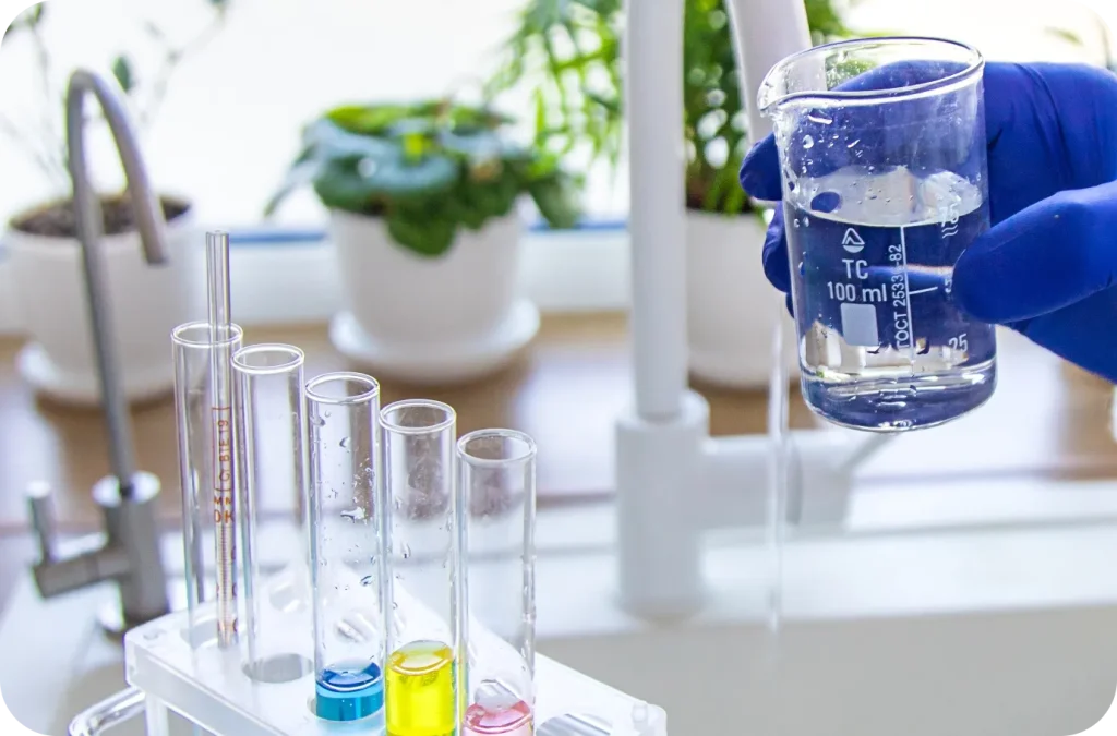 Tap water samples collected in test tubes for laboratory analysis