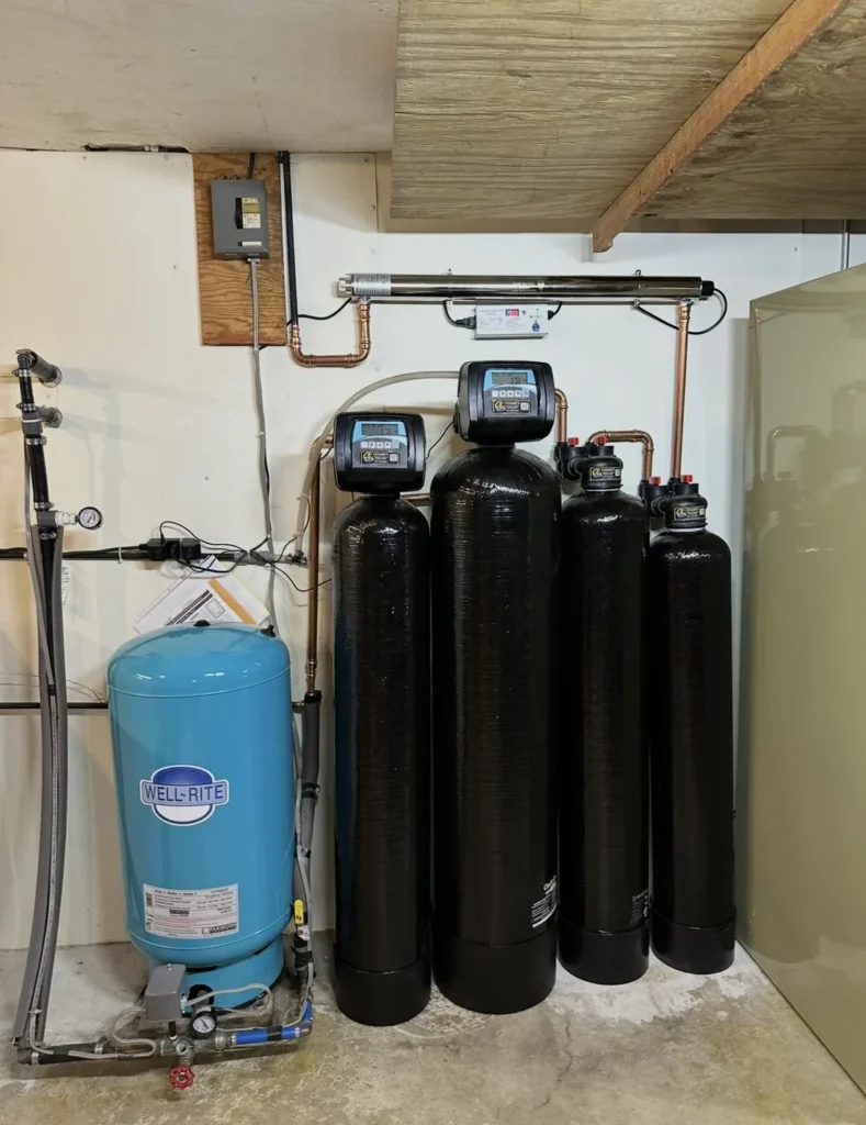 Custom whole-house iron and manganese removal system installed by Cesare's Quality Water Solutions in Latrobe, Pennsylvania to treat severe well water contamination.