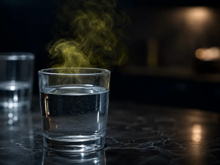 Clear-looking well water that still carries a hidden rotten egg sulfur odor