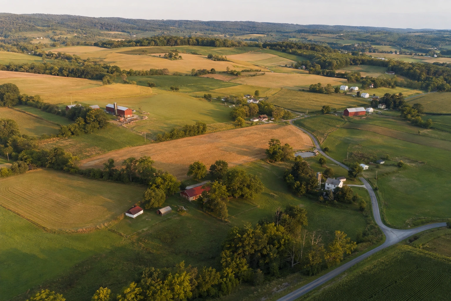 Aerial view of farmland near Darlington and Hookstown in western Beaver County, Pennsylvania.