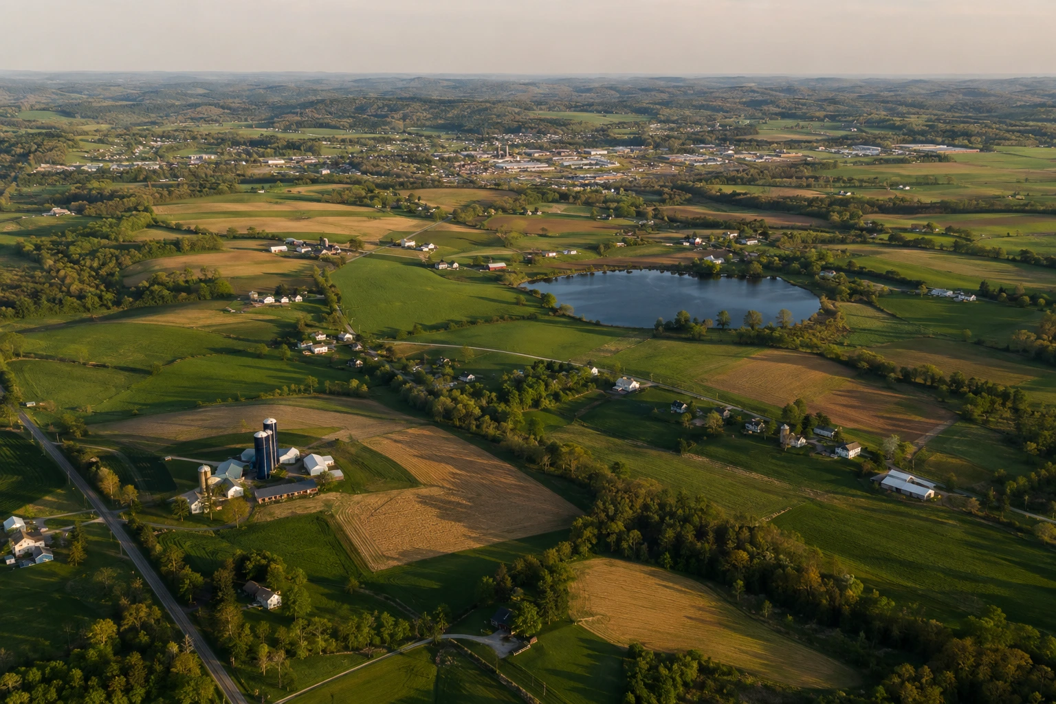 Aerial view of rural farmland near Grove City in eastern Mercer County, Pennsylvania