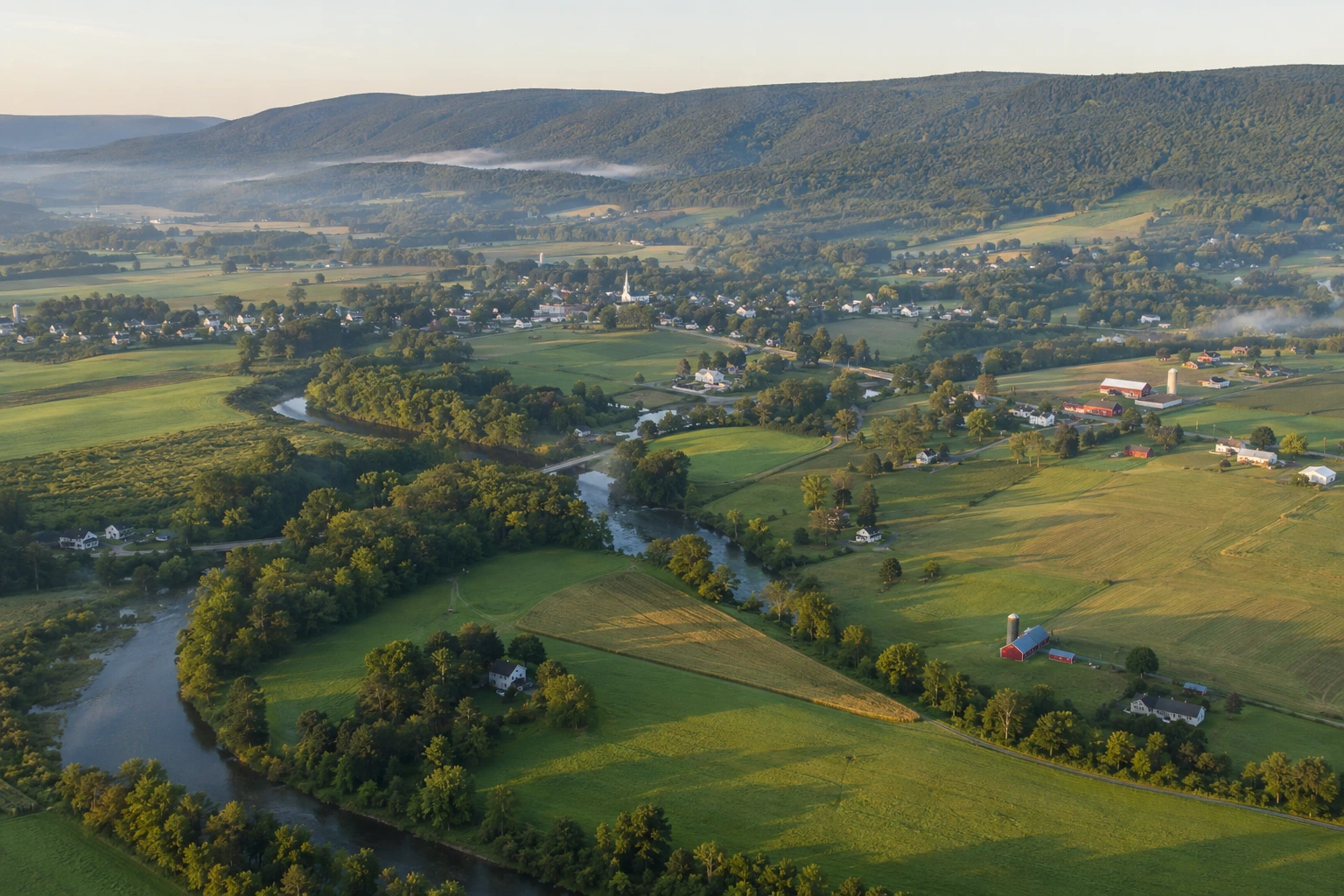Aerial view of the Ligonier Valley and Laurel Highlands in Westmoreland County, Pennsylvania