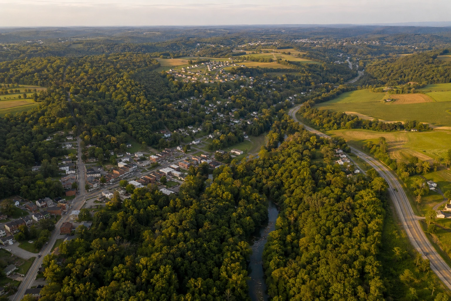 Aerial view of western Westmoreland County, Pennsylvania near Murrysville and Export