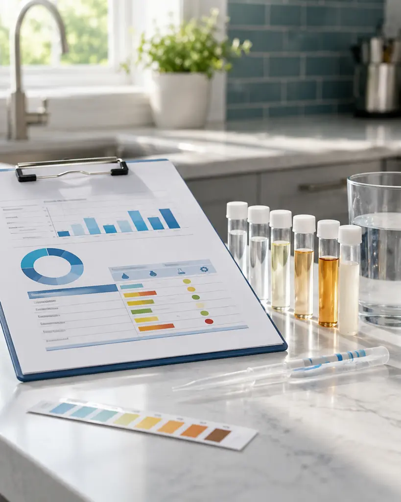 Water analysis report showing before and after lead and copper results for a Cranberry Township municipal home