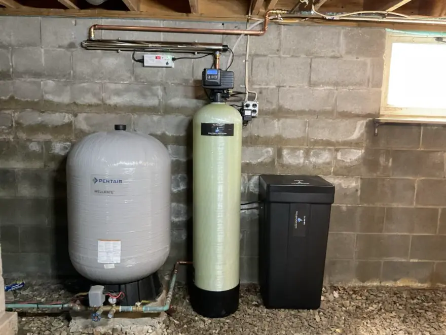Custom-sized water softener and treatment system installed by Cesare's Quality Water Solutions for a very hard Southwestern Pennsylvania well